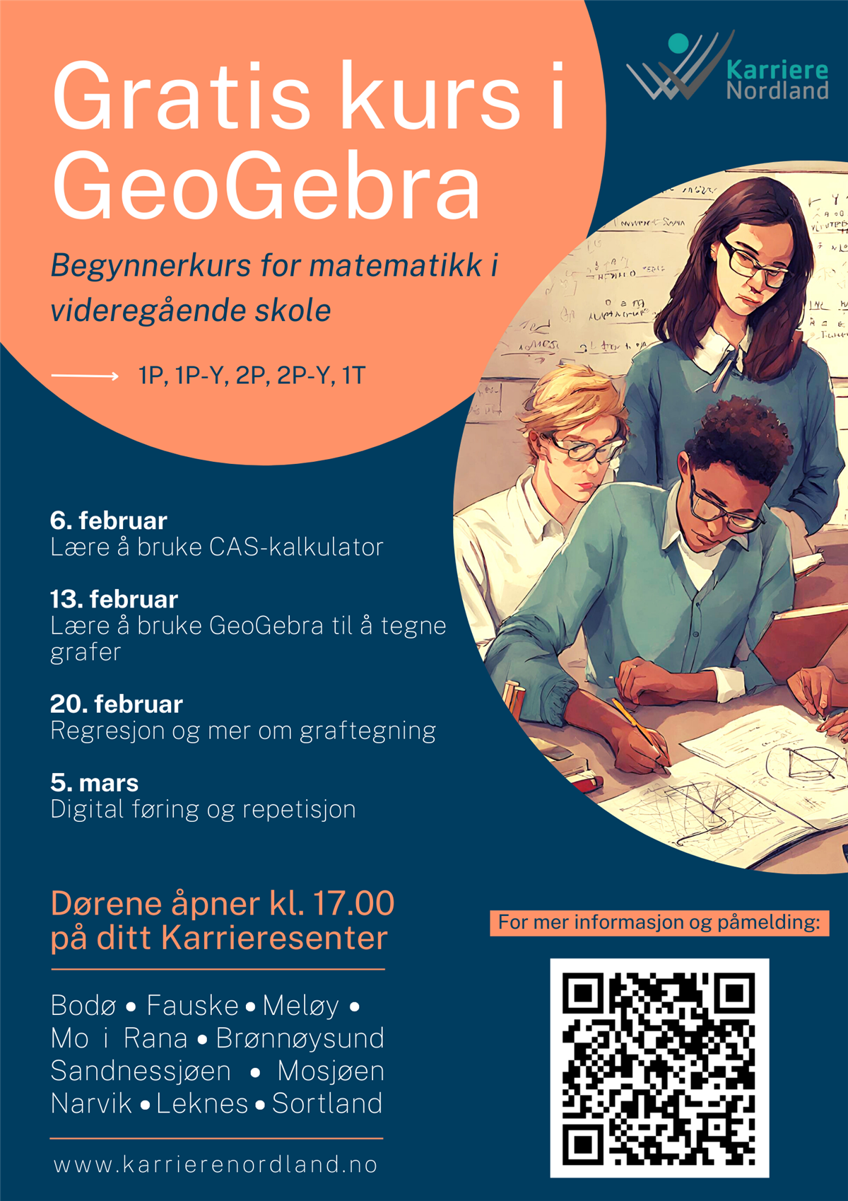 plakat om kurs i GeoGebra ved Karrieresenteret våren 2024.  - Klikk for stort bilde