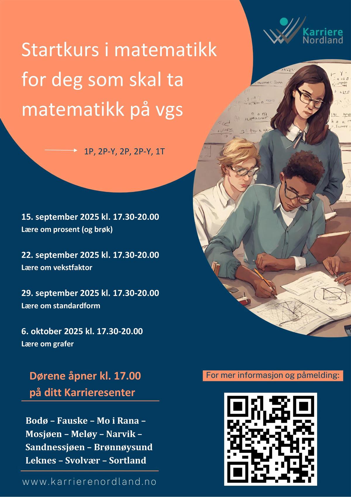 Plakat med oversikt over "Startkurs i matematikk for deg som skal ta matematikk på vgs - Klikk for stort bilde
